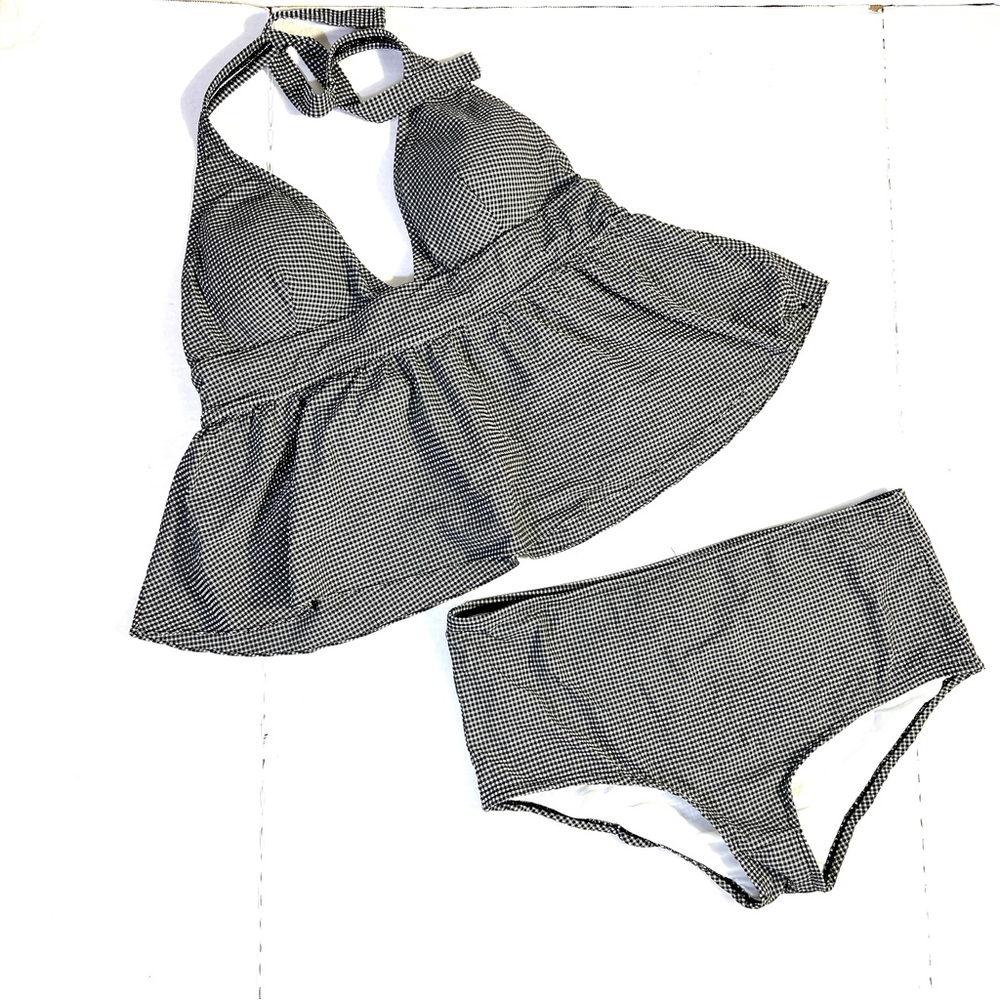 J. Crew Navy and White Gingham Halter Peplum Bikini - Picture 3 of 15
